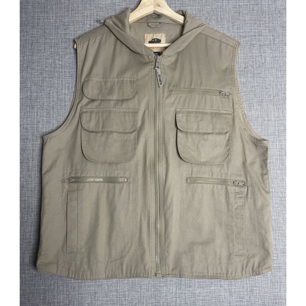 HUMVEE Vest Mens Large Khaki Back Pocket Hunting Photography Fishing Cargo Tan